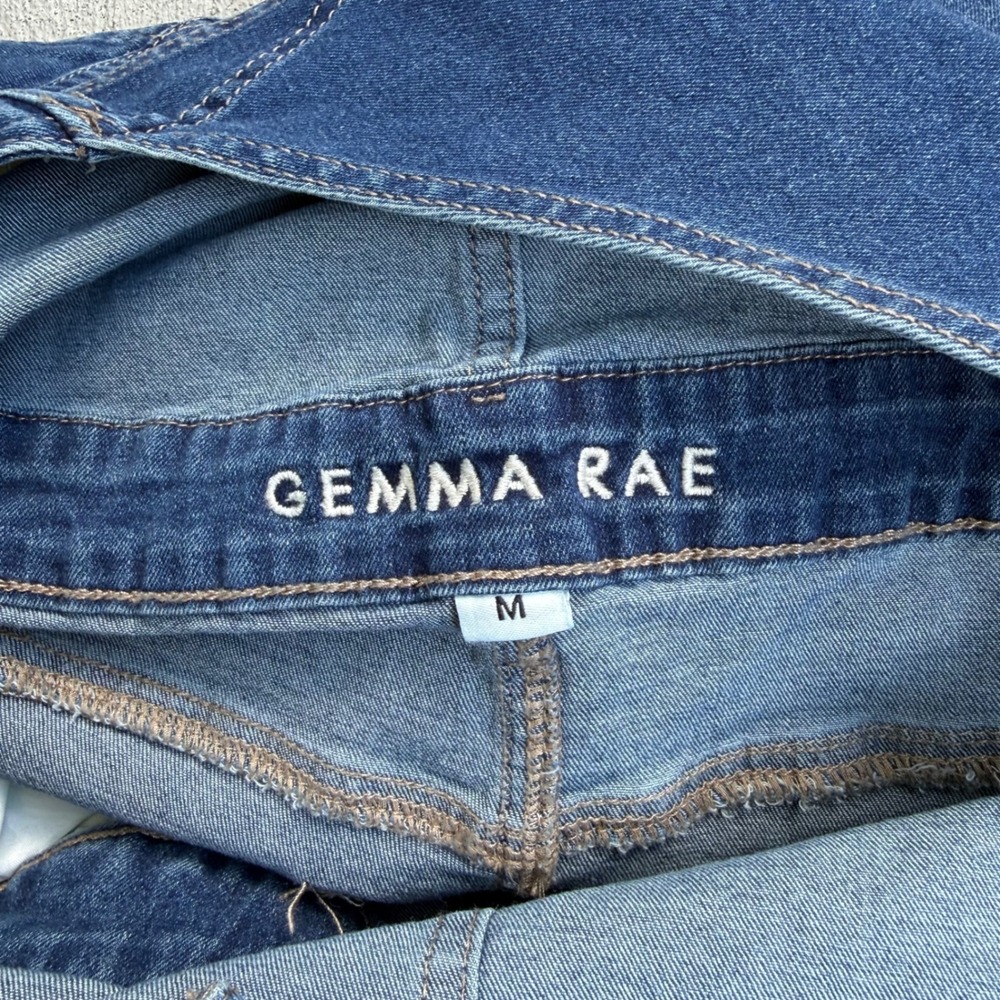 Gemma Rae Denim Short Overalls Medium Distressed Stretch Bib Romper Blue - Picture 3 of 11